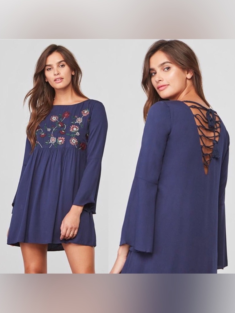 BB Dakota Bria Embroidered Lace Up Back Dress